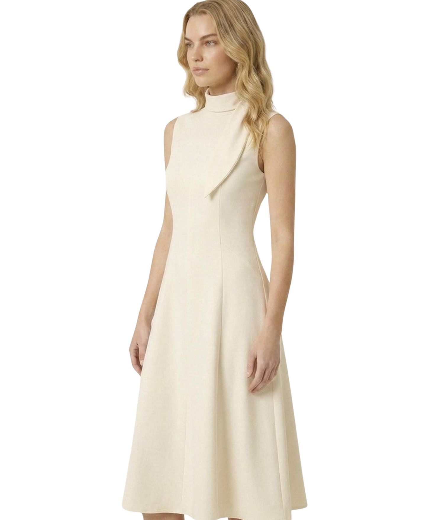 Женское платье Modenaire High-Mock-Neck Sleeveless A-Line Midi, цвет: Бежевый — фото 3