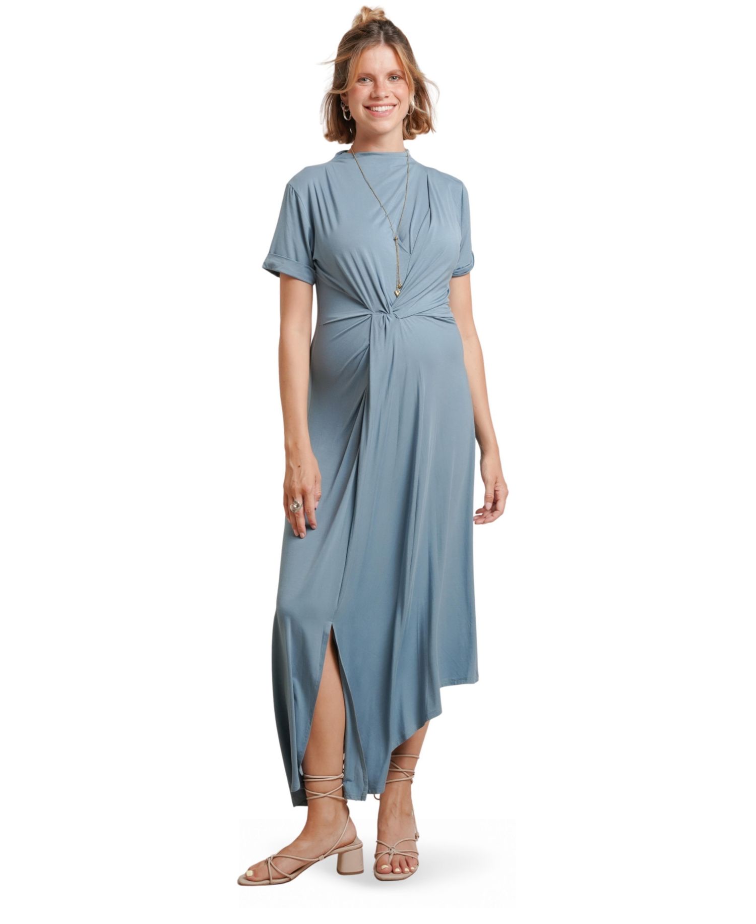 Talia Twist Mock Neck Front Slit Dress