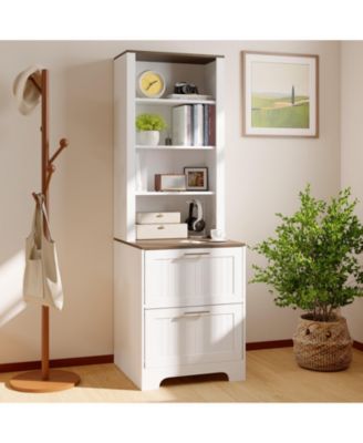 72" Farmhouse Bookcase with 2 File Drawers, Adjustable Shelves, Rustic Storage Cabinet for Living Room, Office