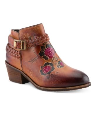 Women's Across Hand-Painted Floral-Motif Braided-Leather Ankle Boots