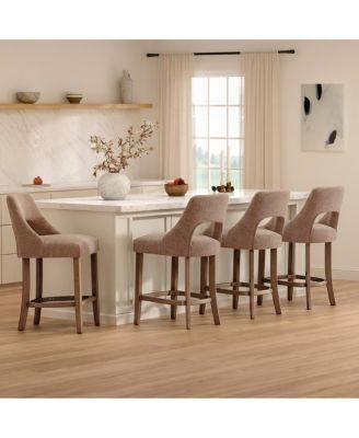 Masion Boucle Counter Height Bar Stools Set of 4, Upholstered Kitchen Island Stools, Modern Counter Chairs with Cutout Back, Mid-Century Style