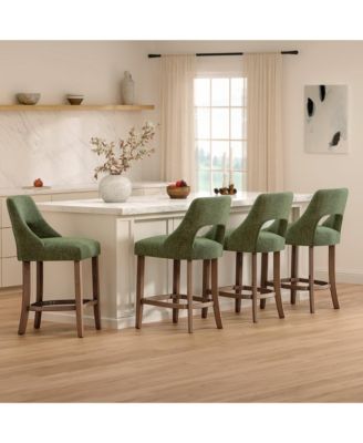 Masion Boucle Counter Height Bar Stools Set of 4, Upholstered Kitchen Island Stools, Modern Counter Chairs with Cutout Back, Mid-Century Style