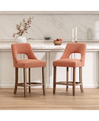 Mid-Century Modern Counter Height Bar Stools Set of 2, Upholstered Counter Stools, Cutout Back, Solid Wood Frame, 26" Seat Height