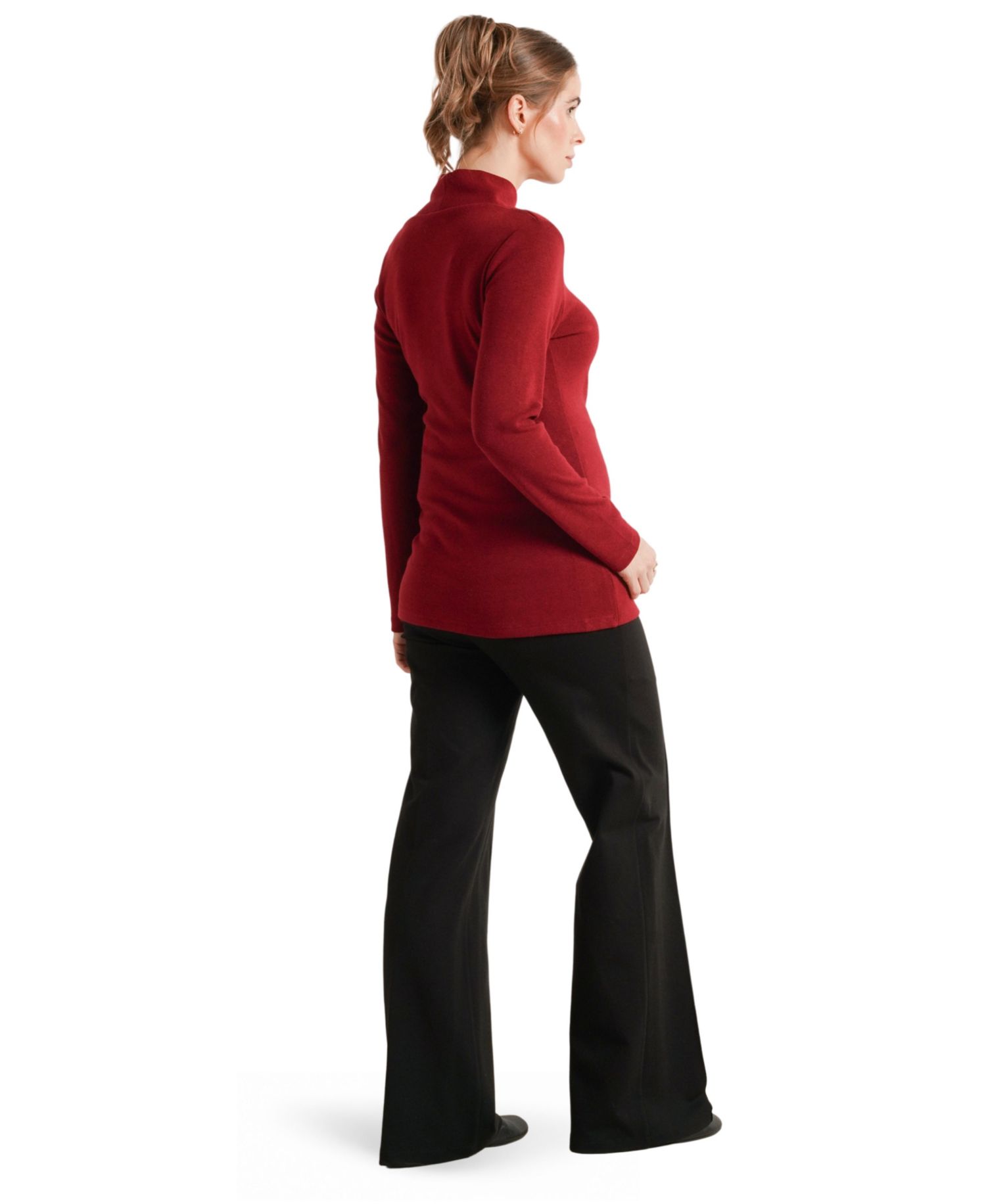 Claire Asymmetric-Neckline Long-Sleeve Ruched Sweater