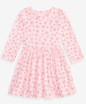 Toddler Girls' 12M-5T Tossed Candy Cane Long-Sleeve Fit & Flare Dress