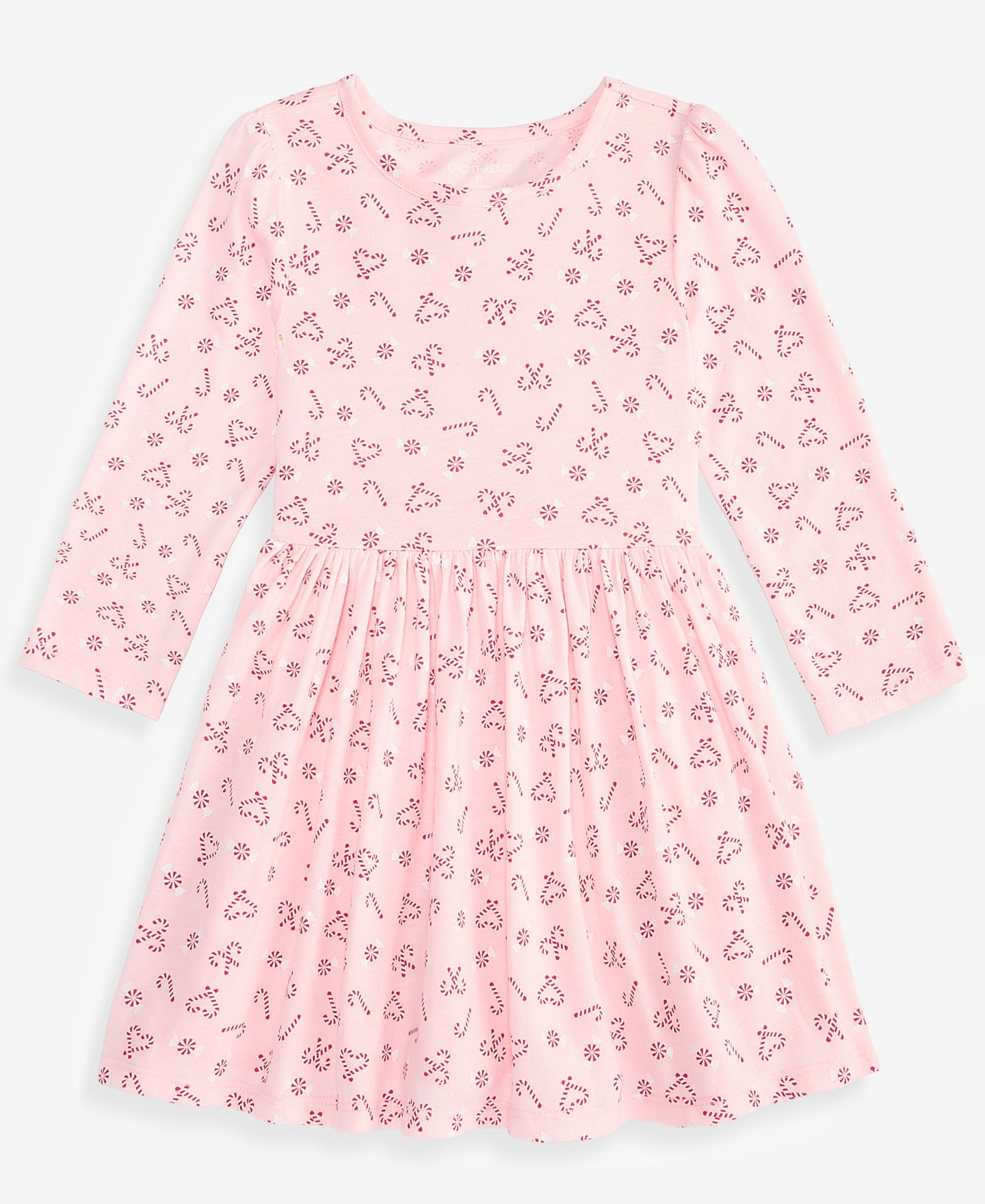 Платье Epic Threads Tossed Candy Cane Long-Sleeve Fit & Flare Dress для девочек-малышей, цвет: Розовый — фото 1