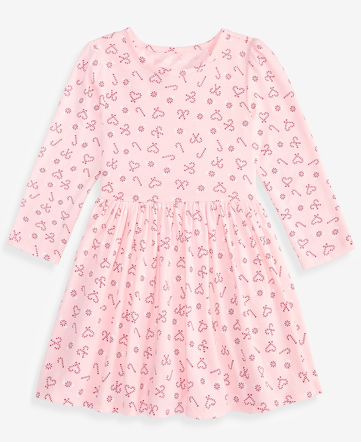 Epic Threads Toddler Girls' 12M-5T Tossed Candy Cane Long-Sleeve Fit & Flare Dress, Macy's Exclusive
