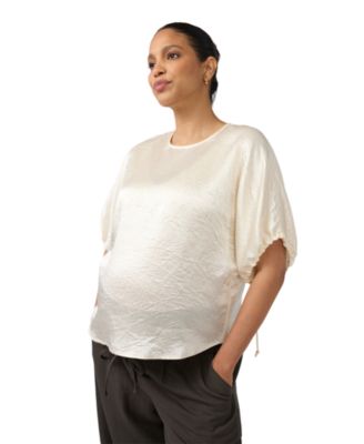 Women's Cropped Satin Puff Sleeve Blouse