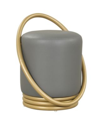 Round Faux Leather Vanity Stool with Halo Accent