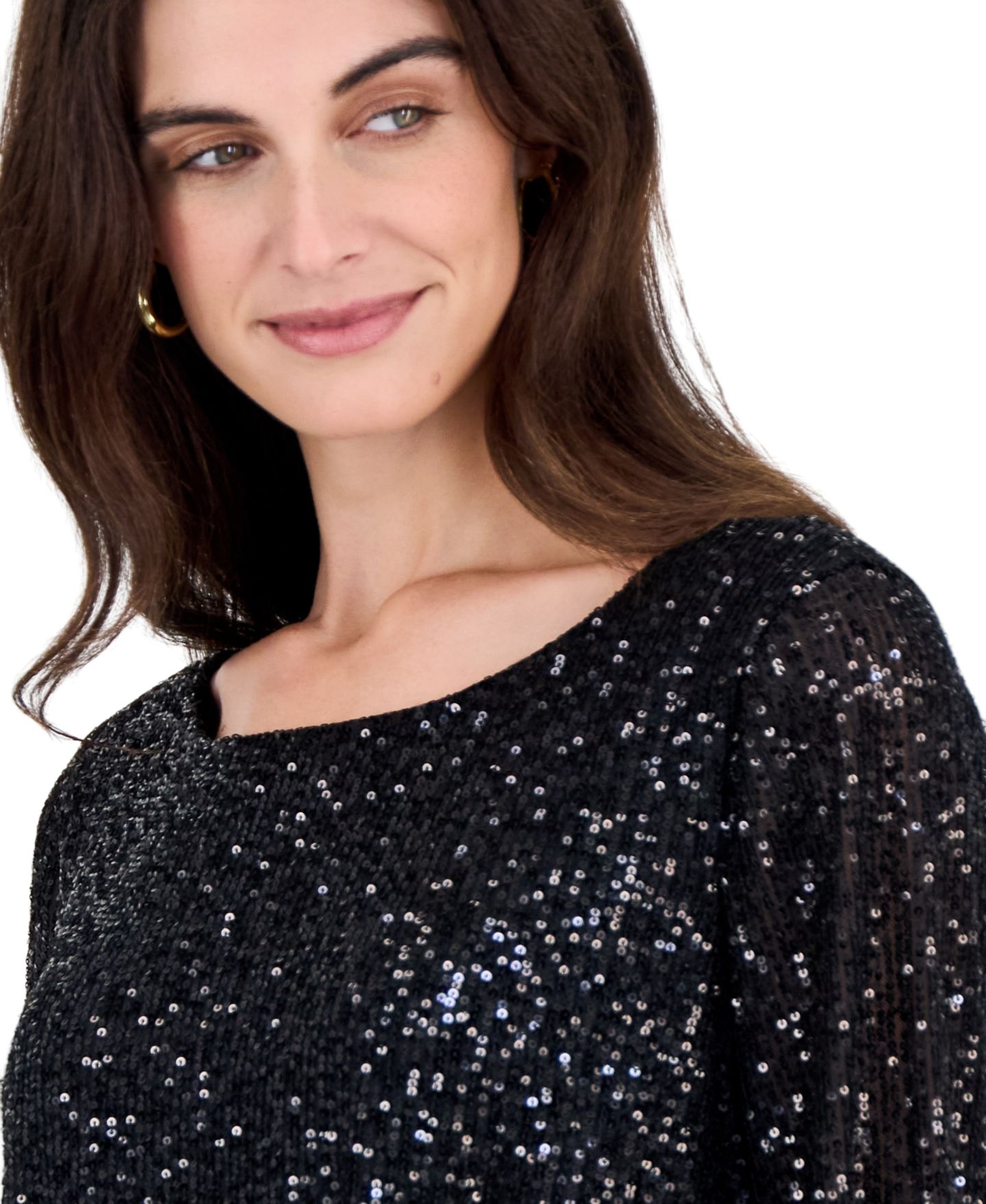 Женская блузка Tahari ASL Sequin Long-Sleeve, цвет: Чёрный — фото 3