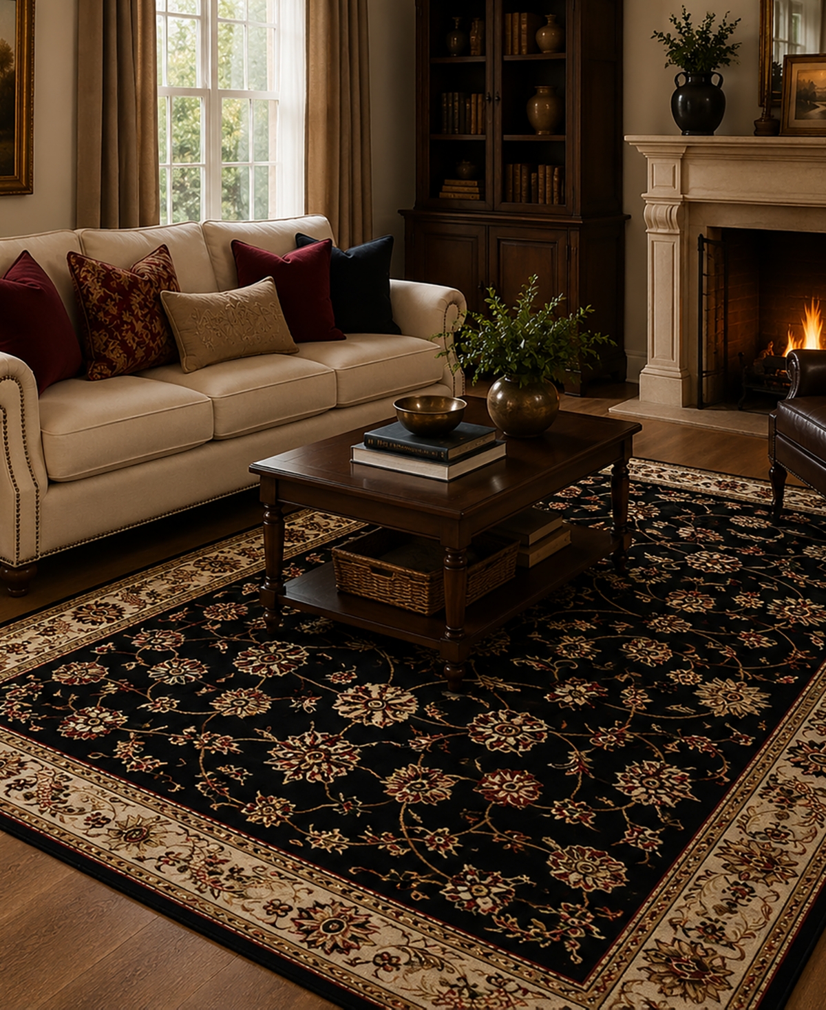 Closeout! Km Home 1596/1311/Black Pesaro Black 5'5" x 7'7" Area Rug
