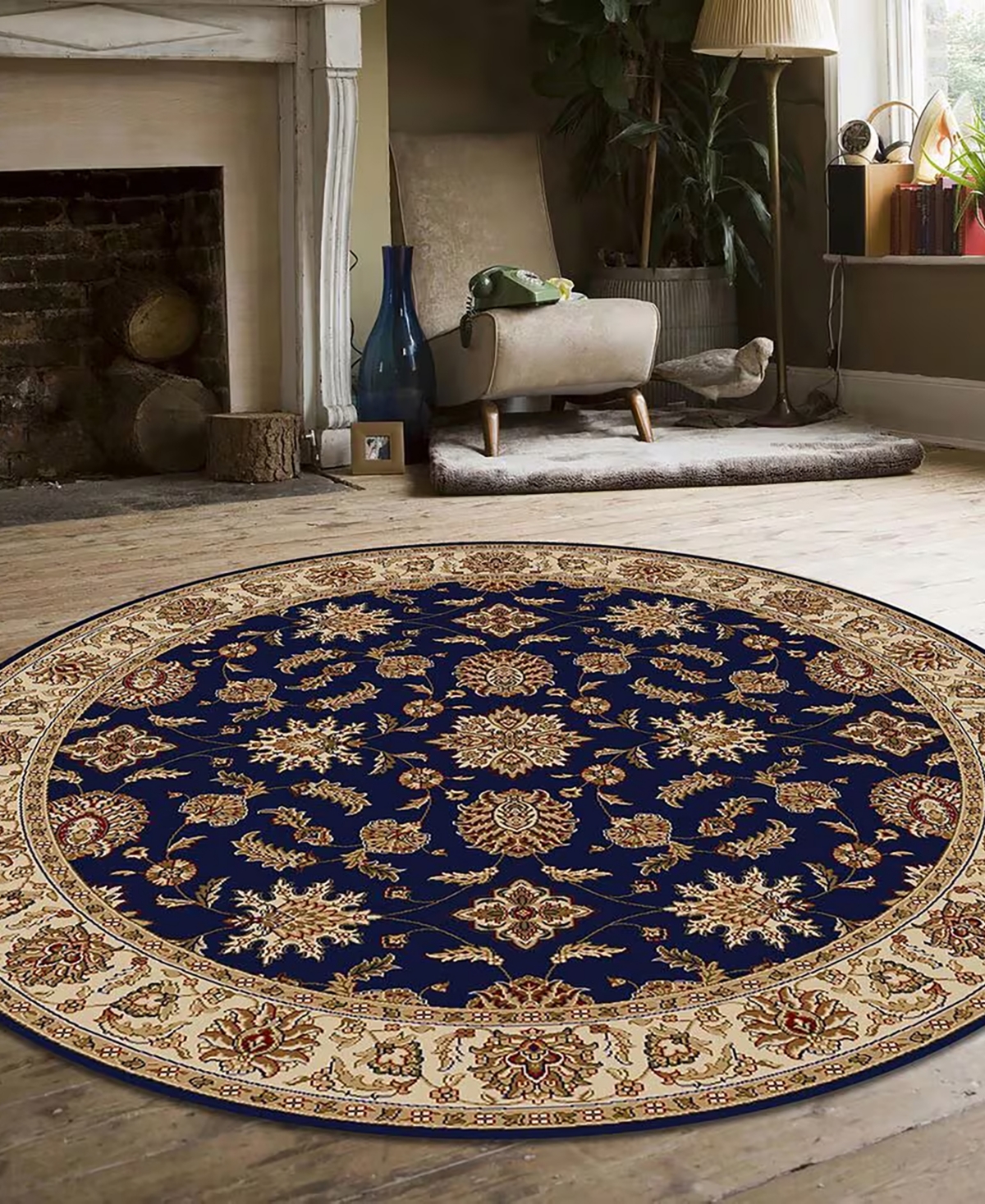 Closeout! Km Home 1592/1085/Navy Pesaro Blue 5'3" x 5'3" Round Area Rug