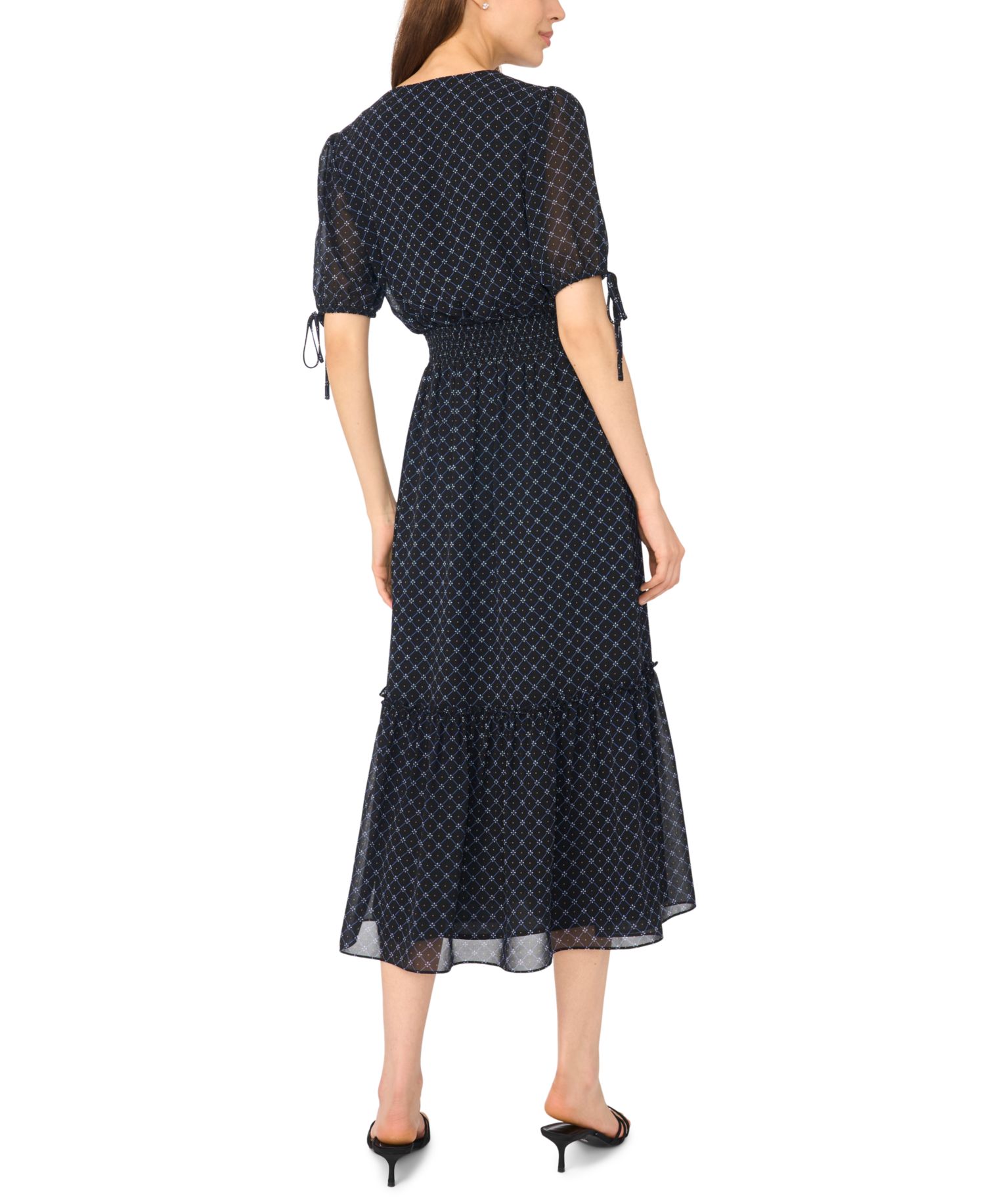 Women's V-Neck Chiffon Smocked Waist Dress