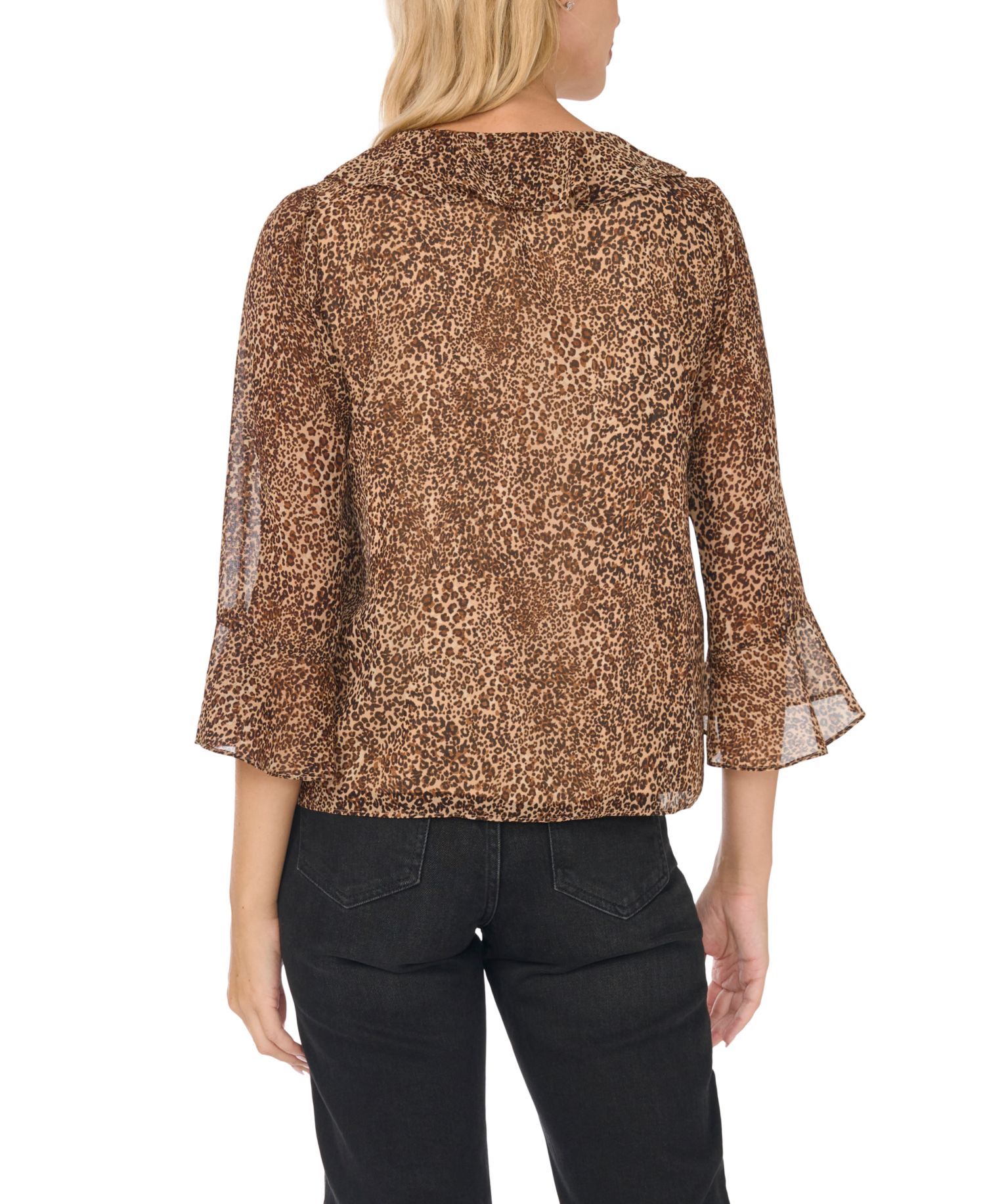 Women's Ruffled Long-Sleeve V-Neck Blouse