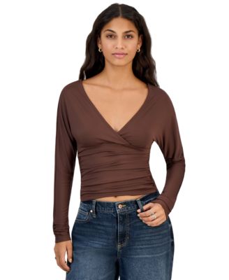 Junior's Dolman Surplice Long-Sleeve Top