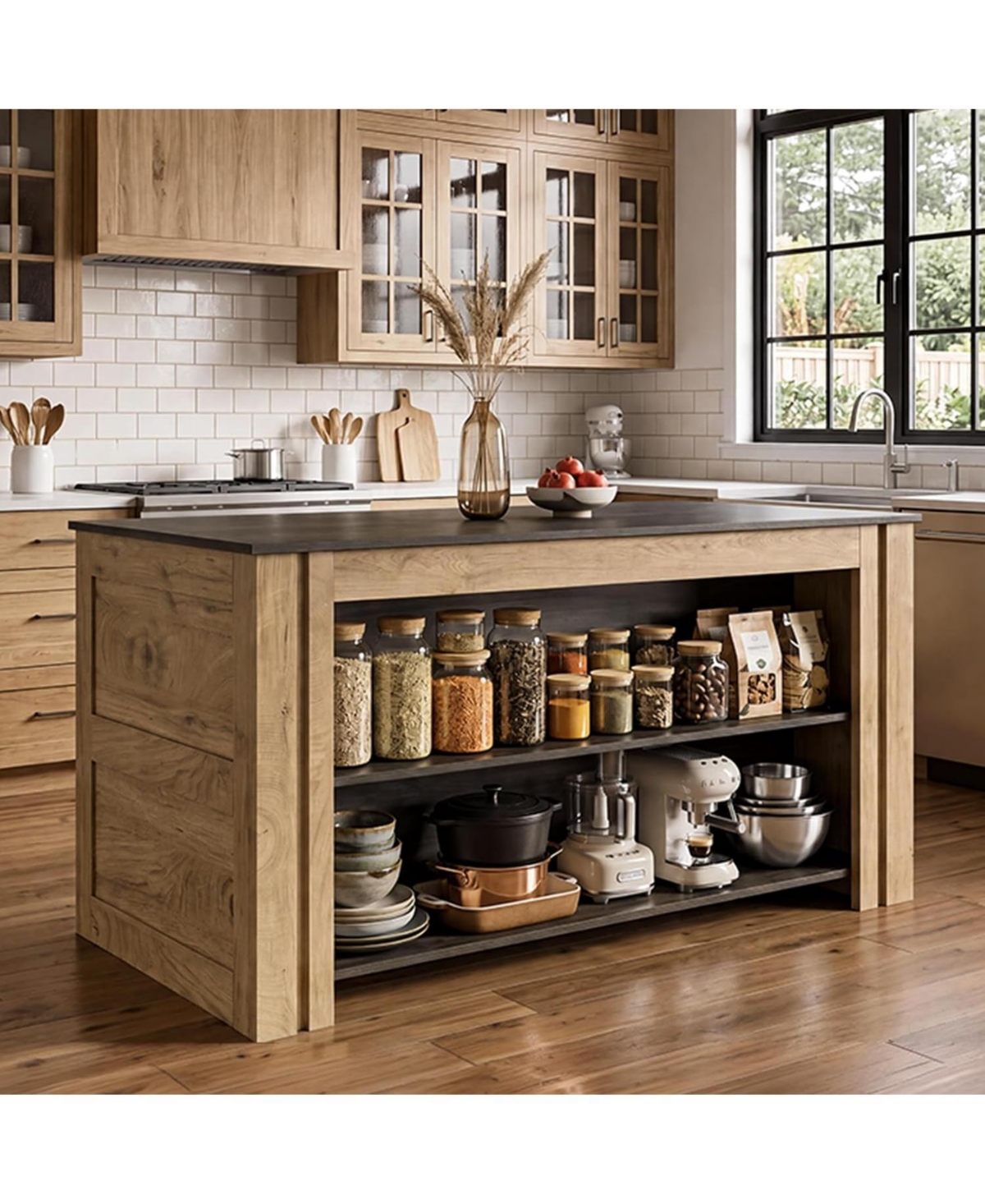 Tribesigns Kitchen Island with Seating and Storage, Farmhouse Wood Stationary Island Table, Coffee Bar Table