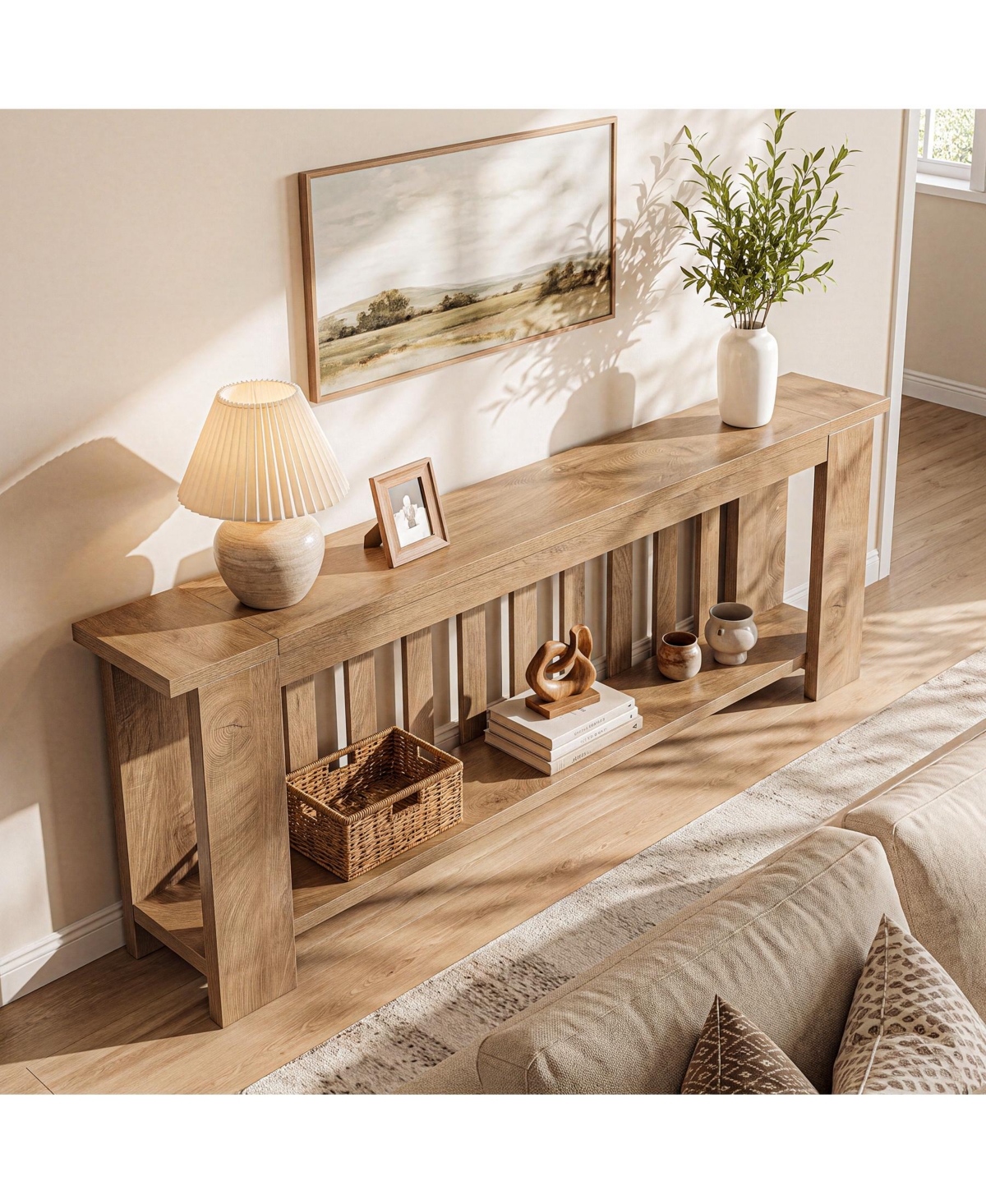 Tribesigns Farmhouse Console Table,Wooden Entryway Table with Storage Shelves