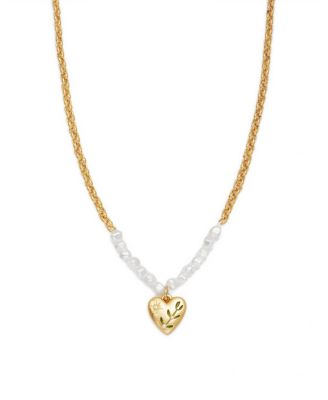 Niva Mistletoe Heart and Pearl Necklace in Gold