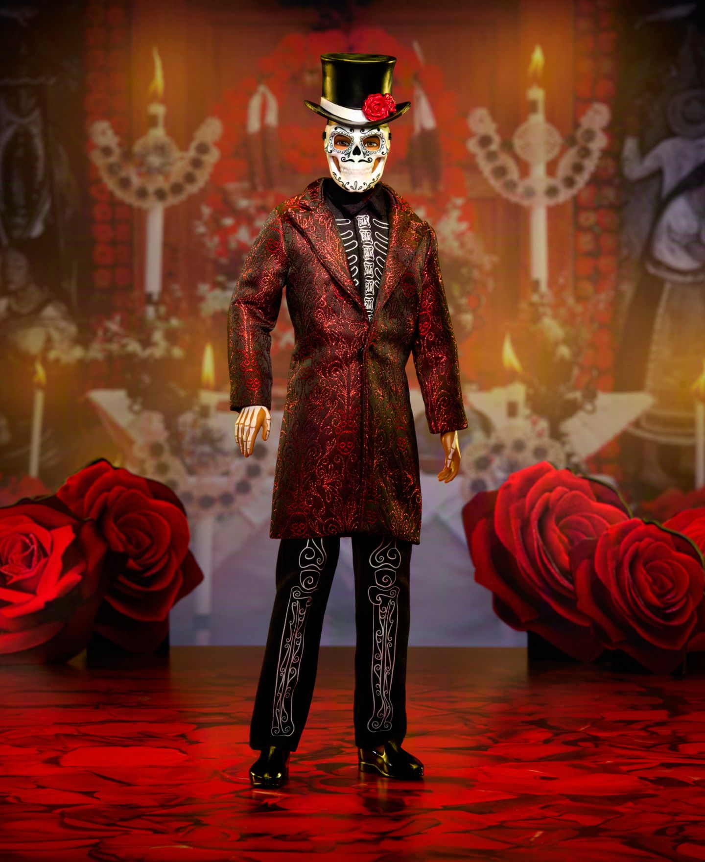 Детская кукла Barbie 2026 Día De Muertos Ken Fully Articulated Collectible Fashion Doll with Removable Mask and Hat, Ages 6+ — фото 2