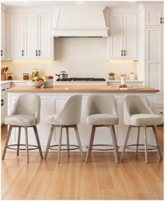 26" Mid-Century Swivel Counter Height Bar Stools, Upholstered Linen and PU Leather Kitchen Stools
