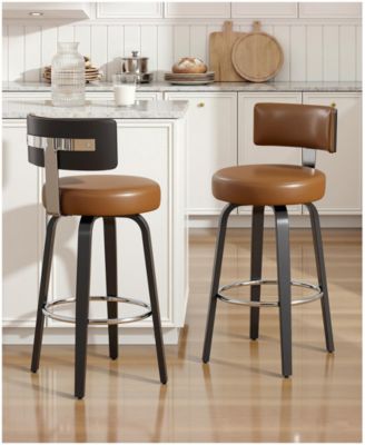 29" Mid-Century Swivel Bar Height Bar Stools, Faux Leather Kitchen Stools