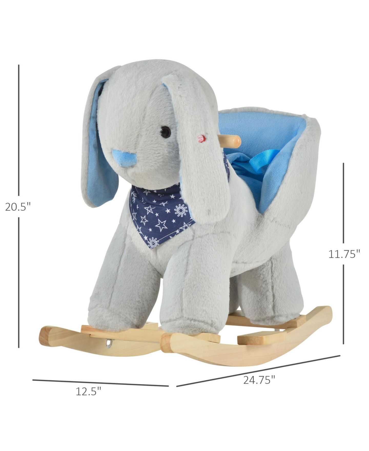Детские мягкие игрушки Glintex Kids Rocking Horse Bunny Rocker with Lullaby Music, Plush Ride-On Toy with Wood Base and Seat Belt for Toddlers 18-36 Months, Grey, цвет: Серый — фото 4