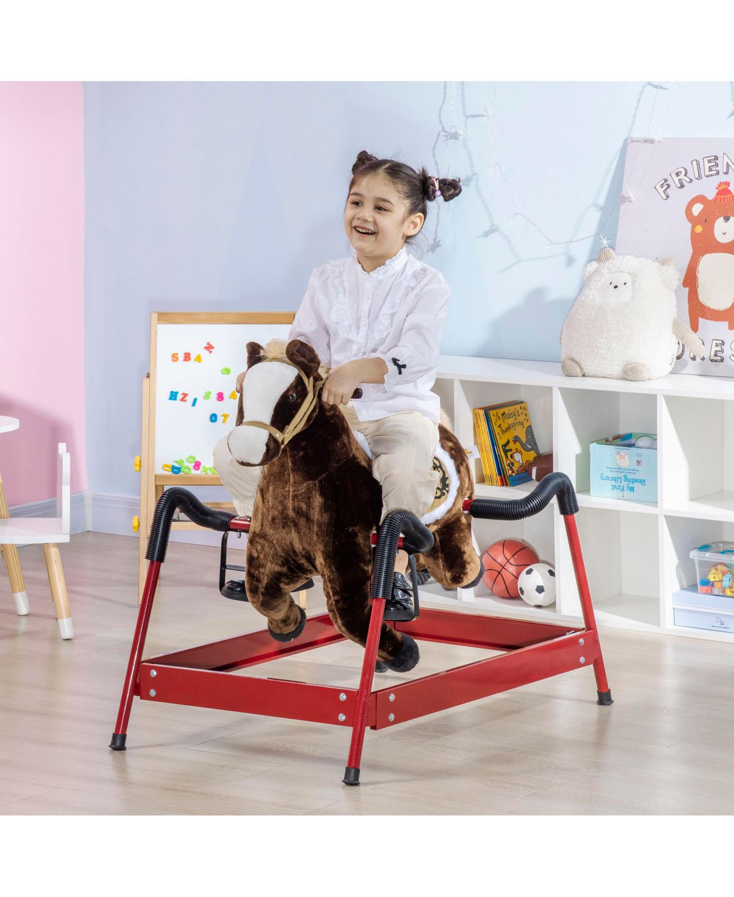 Детская игрушка Glintex Spring Rocking Horse with Neighing Sounds, Bouncing Ride-On Toy, Holds 132 lbs, Ages 5-12, цвет: Тёмный коричневый — фото 2