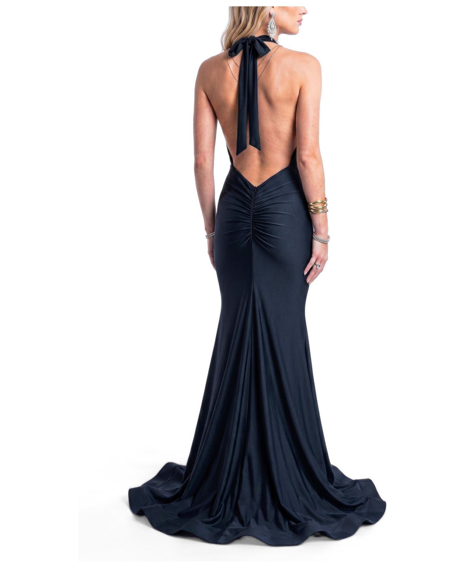 Women's Plunging Halter Open-Back Mermaid Gown