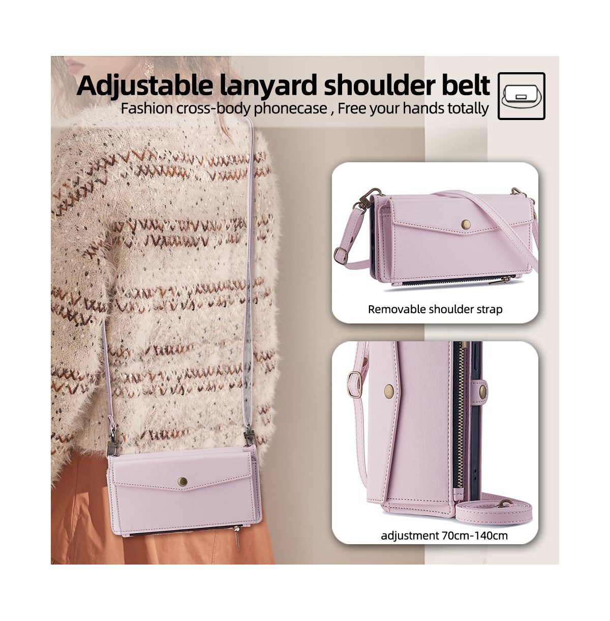 Artudatech Crossbody Wallet Case with Removable Wrist Strap and Card Holder for Apple iPhone 12-17