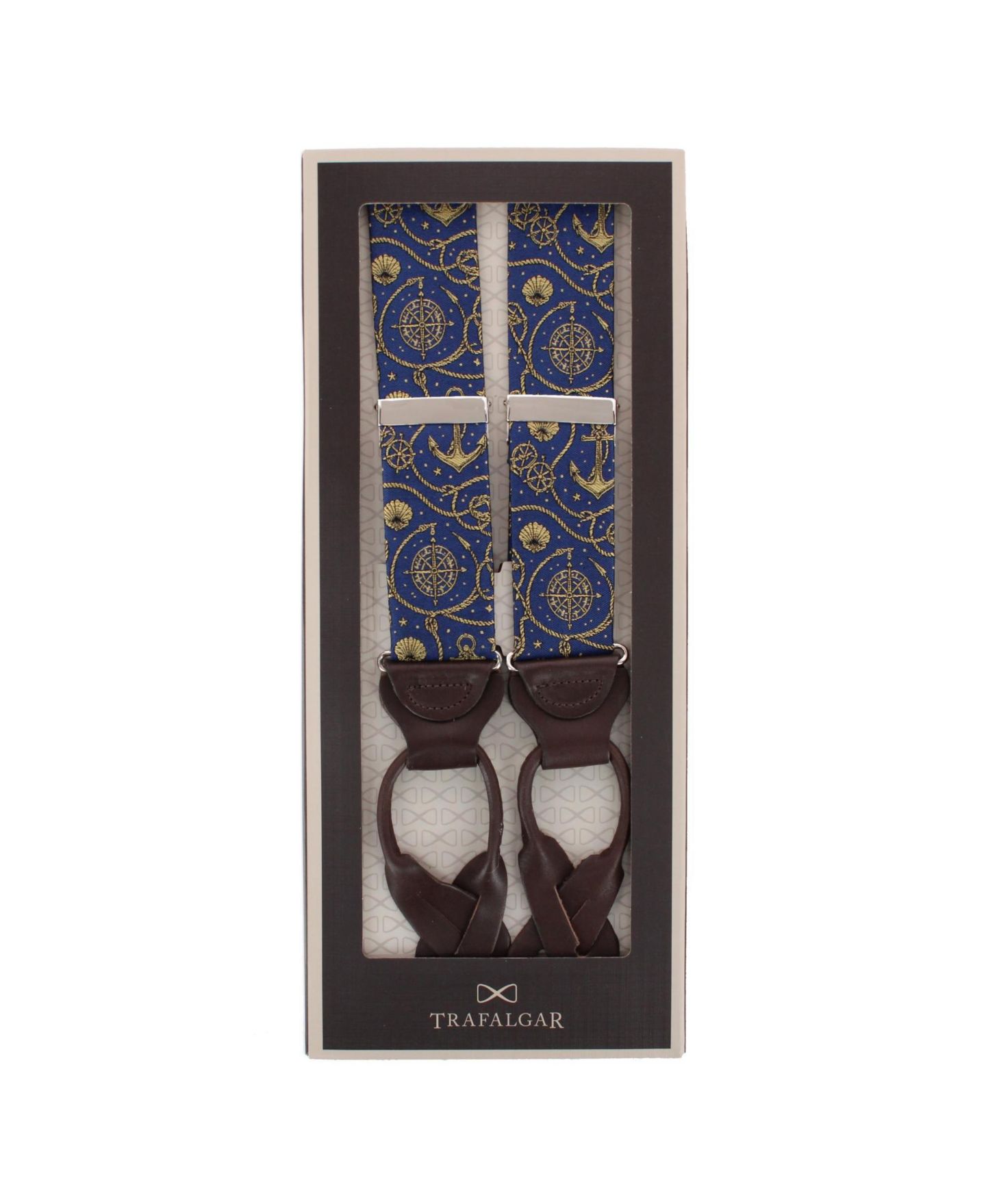 Мужские подтяжки TRAFALGAR Silk Novelty Leather Button End Suspenders, цвет: Тёмно-синий — фото 4