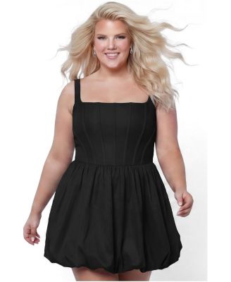 homecoming dresses for bigger ladies Solid Plus Size Strapless metallic gown with sheer corset bodice
