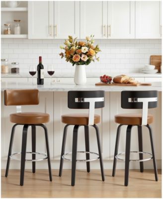 26" Mid-Century Swivel Bar Height Bar Stools, Faux Leather Kitchen Stools
