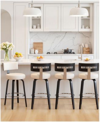 26" Mid-Century Swivel Bar Height Bar Stools, Faux Leather Kitchen Stools