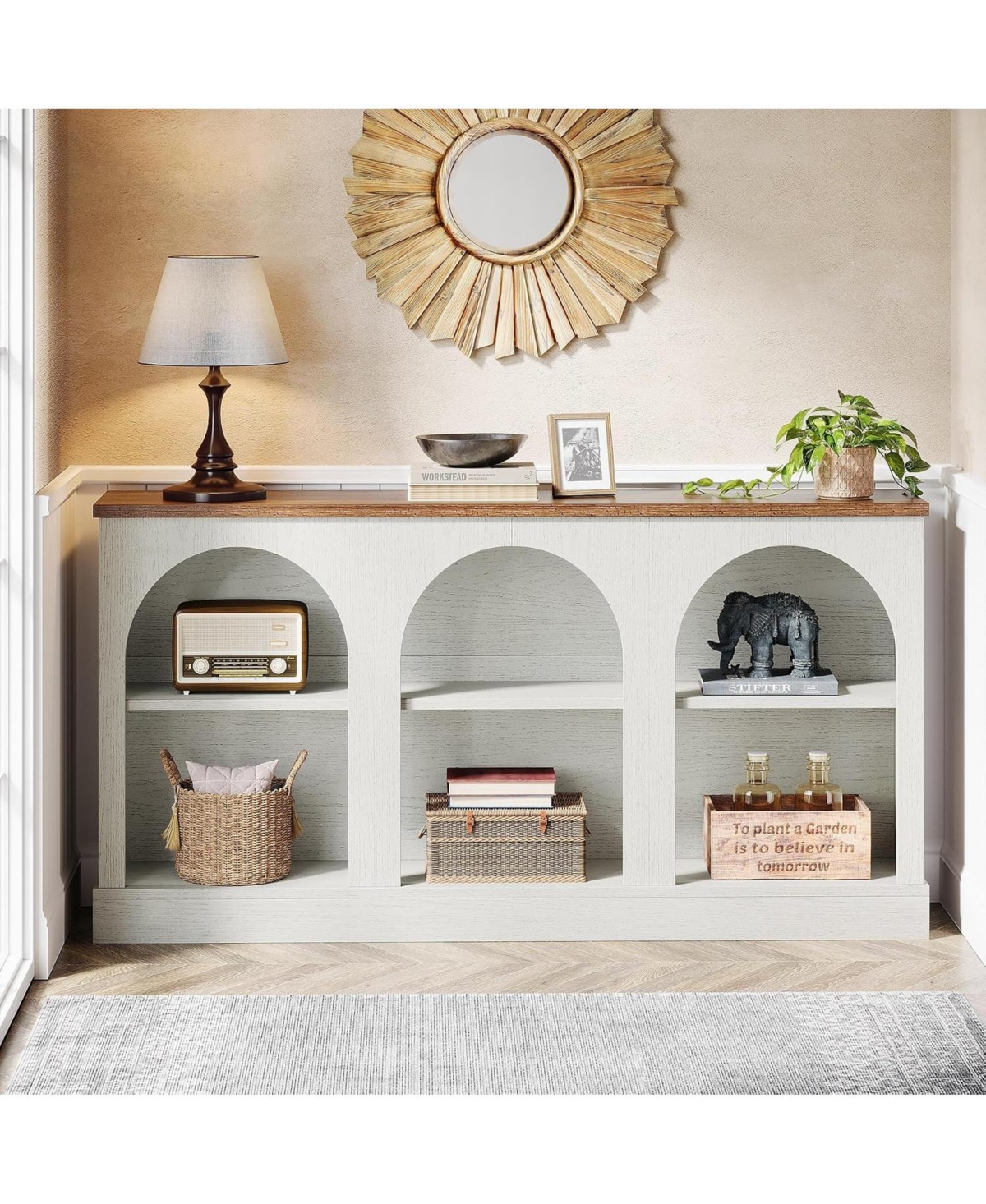 Tribesigns 3-Tier Console Table, 63" Long Arched Entryway Table