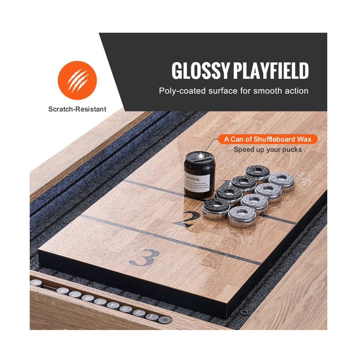 Slickblue 2-in-1 Shuffleboard Table with Bowling Game Set, 9-Foot, Ages 18+