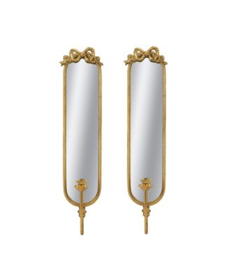 Set of 2 Gold Mirrored Wall Sconces Modern Elegant Mirror Wall Mounted Candle Sconce Luxury Home Art Decoration for Living Room Hallway
