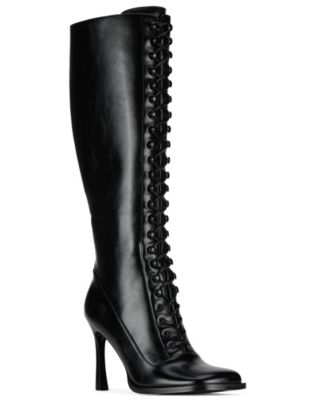 Women's Fanning Lace-Up Knee-High Square-Toe Dress Boots