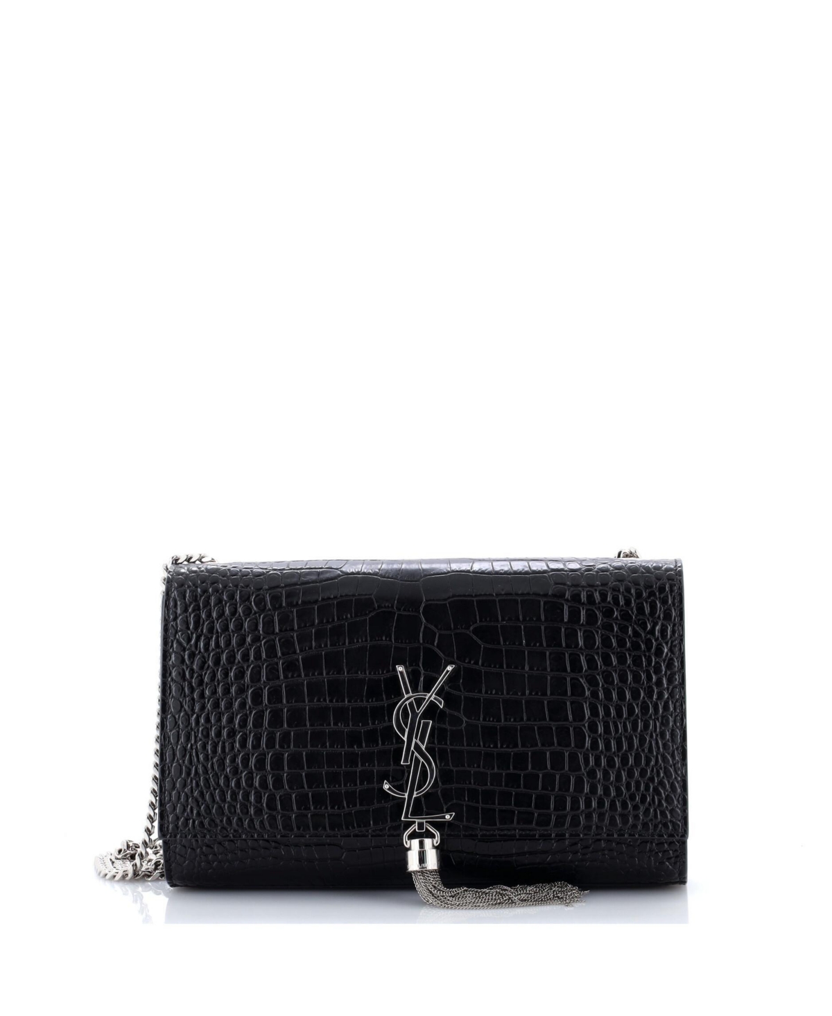 Pre-Owned Saint Laurent Kate Classic Monogram Embossed Leather Chain-Strap Tassel Crossbody Bag - Black