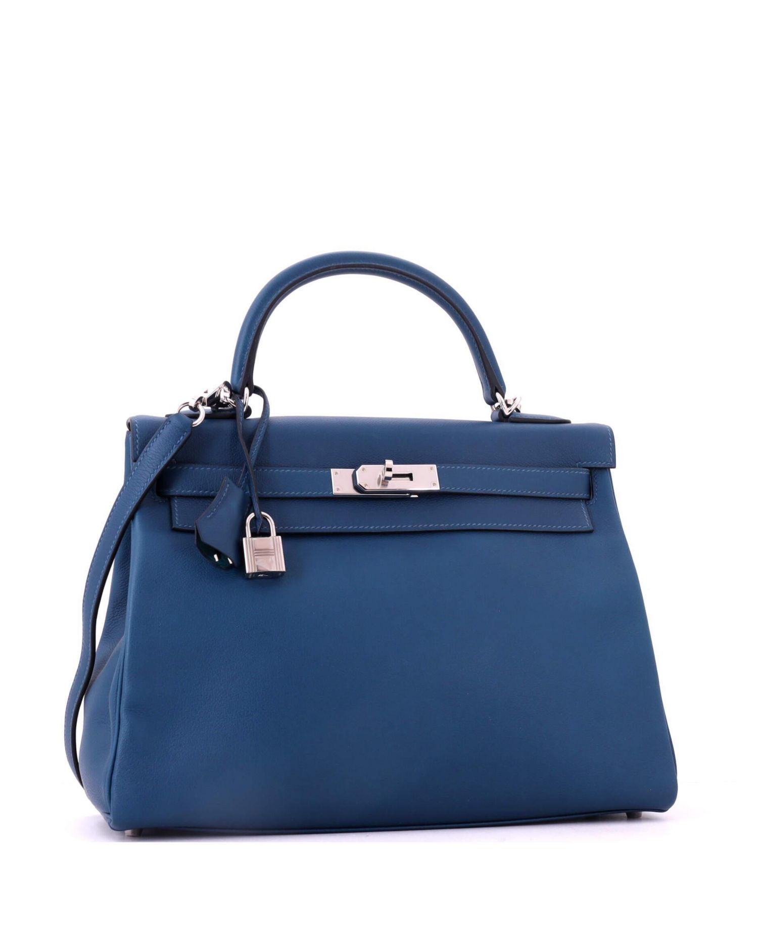 Pre-Owned HERMES Pre-Owned Hermes Kelly 32 Handbag Verso Evercolor with Palladium Hardware