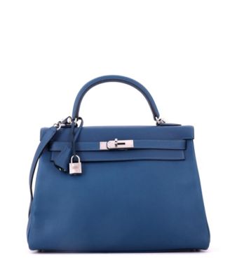 Pre-Owned HERMES Pre-Owned Hermes Kelly 32 Handbag Verso Evercolor with Palladium Hardware