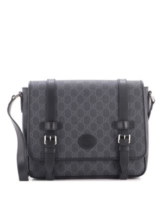 Medium Interlocking G Patch Messenger Bag GG Coated Canvas with Leather