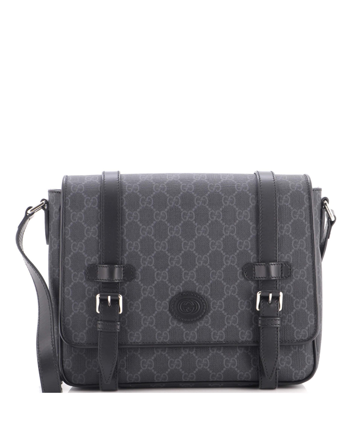 Pre-Owned Gucci Medium Interlocking G Patch Messenger Bag Gg Coated Canvas with Leather - Black