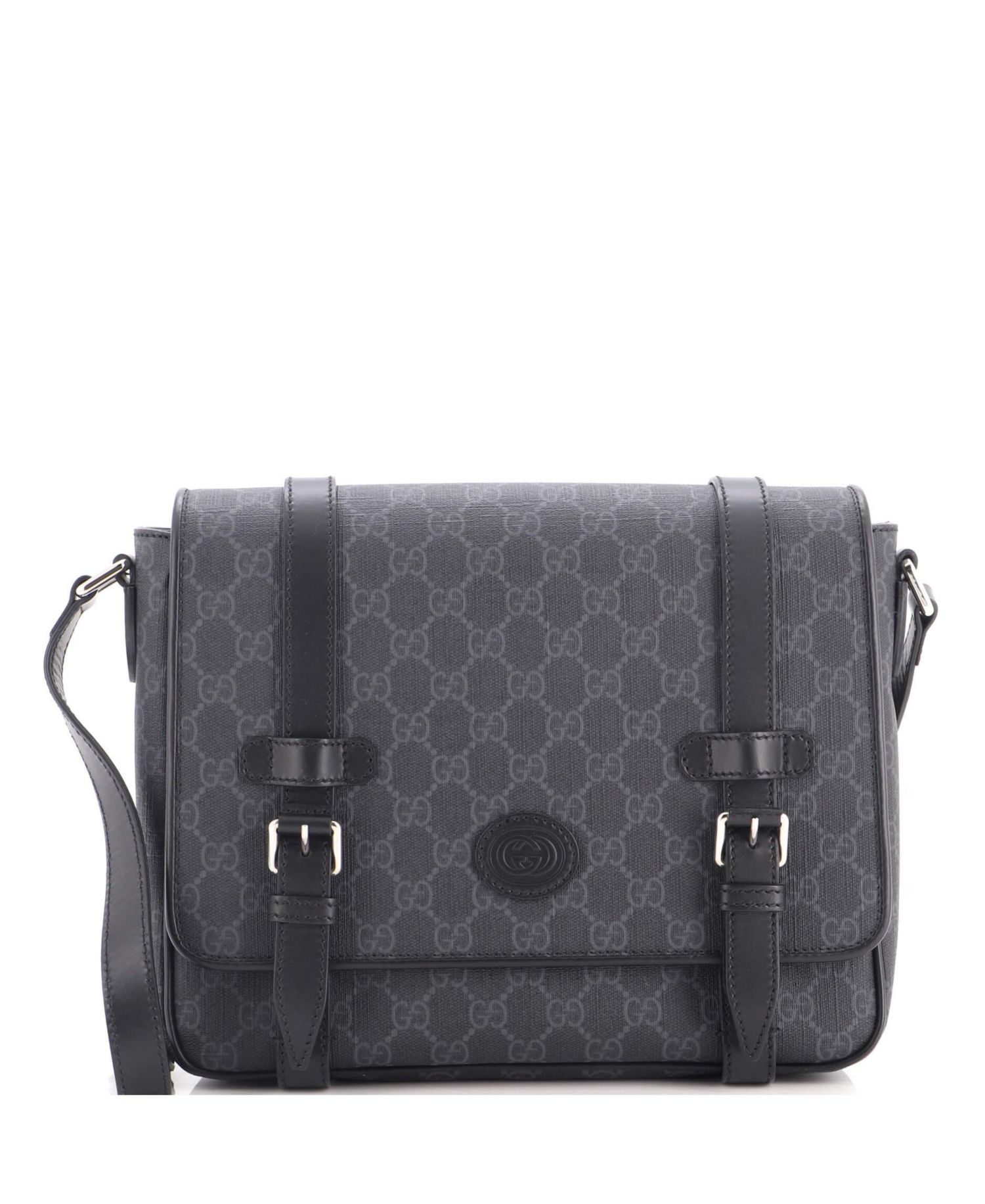 Medium Interlocking G Patch Messenger Bag GG Coated Canvas with Leather