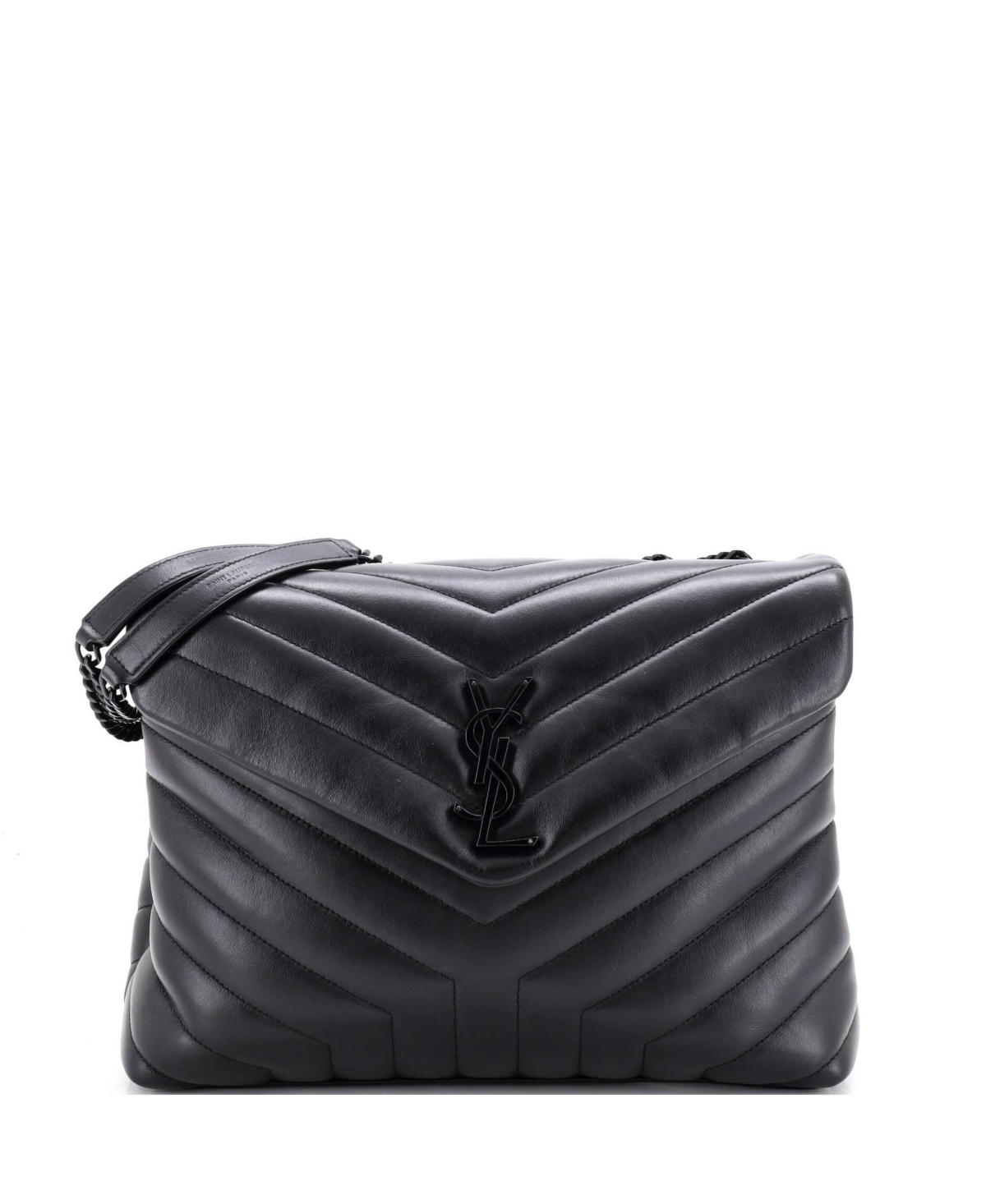 Pre-Owned Saint Laurent Medium Loulou Shoulder Bag Matelasse Chevron Leather - Black