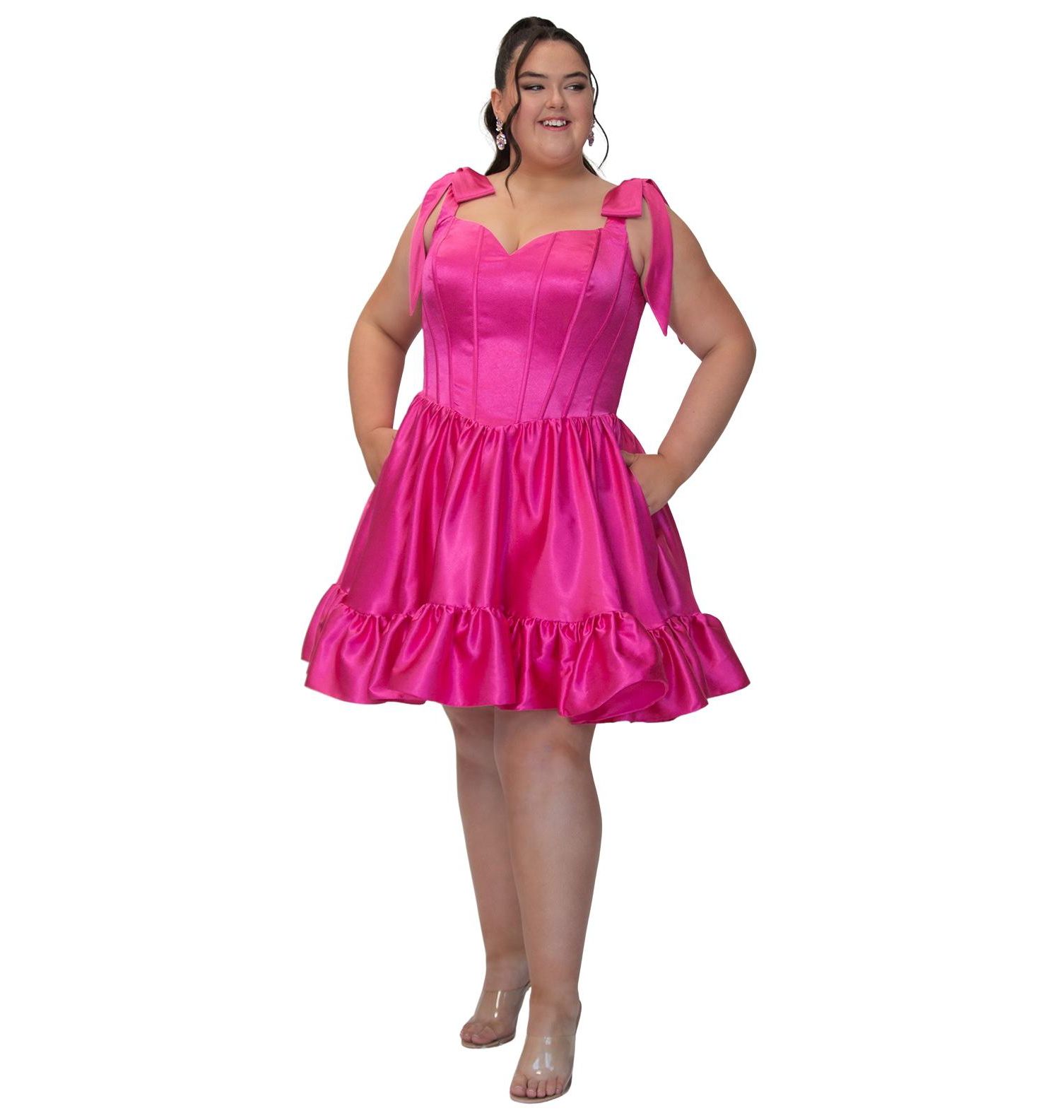 Plus Size Playful Corset Satin Ruffle Dress