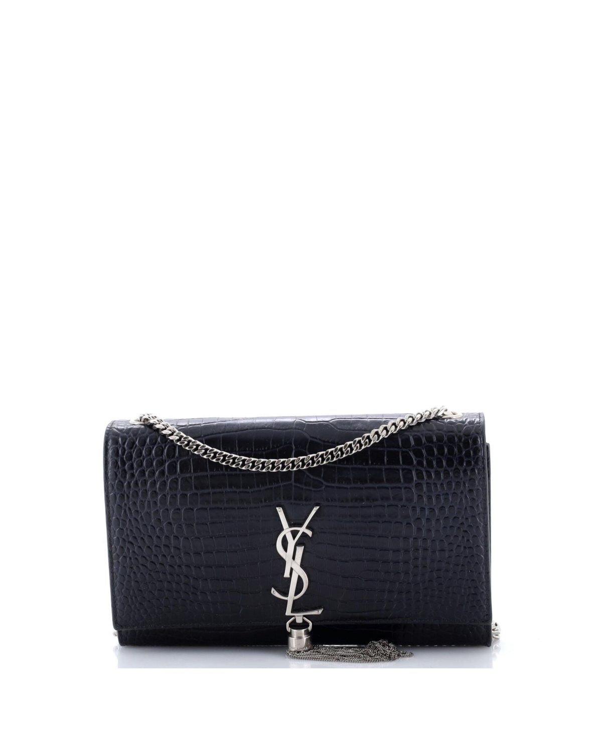 Pre-Owned Saint Laurent Medium Classic Monogram Tassel Chain-Strap Embossed-Leather Crossbody Bag - Black