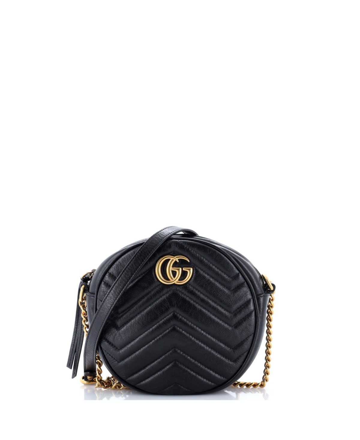 Pre-Owned Gucci Mini Gg Marmont Round Shoulder Bag Matelasse Leather - Black