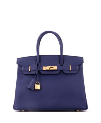 Pre-Owned HERMES Pre-Owned Hermes Birkin 30 Handbag Blue Epsom with Gold Hardware