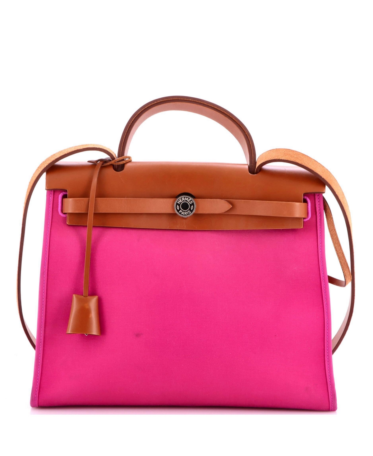 Pre-Owned Hermes 31 Herbag Zip Leather and Toile - Pink