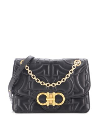 Gancini Quilted Turnlock Leather Medium Flap Bag
